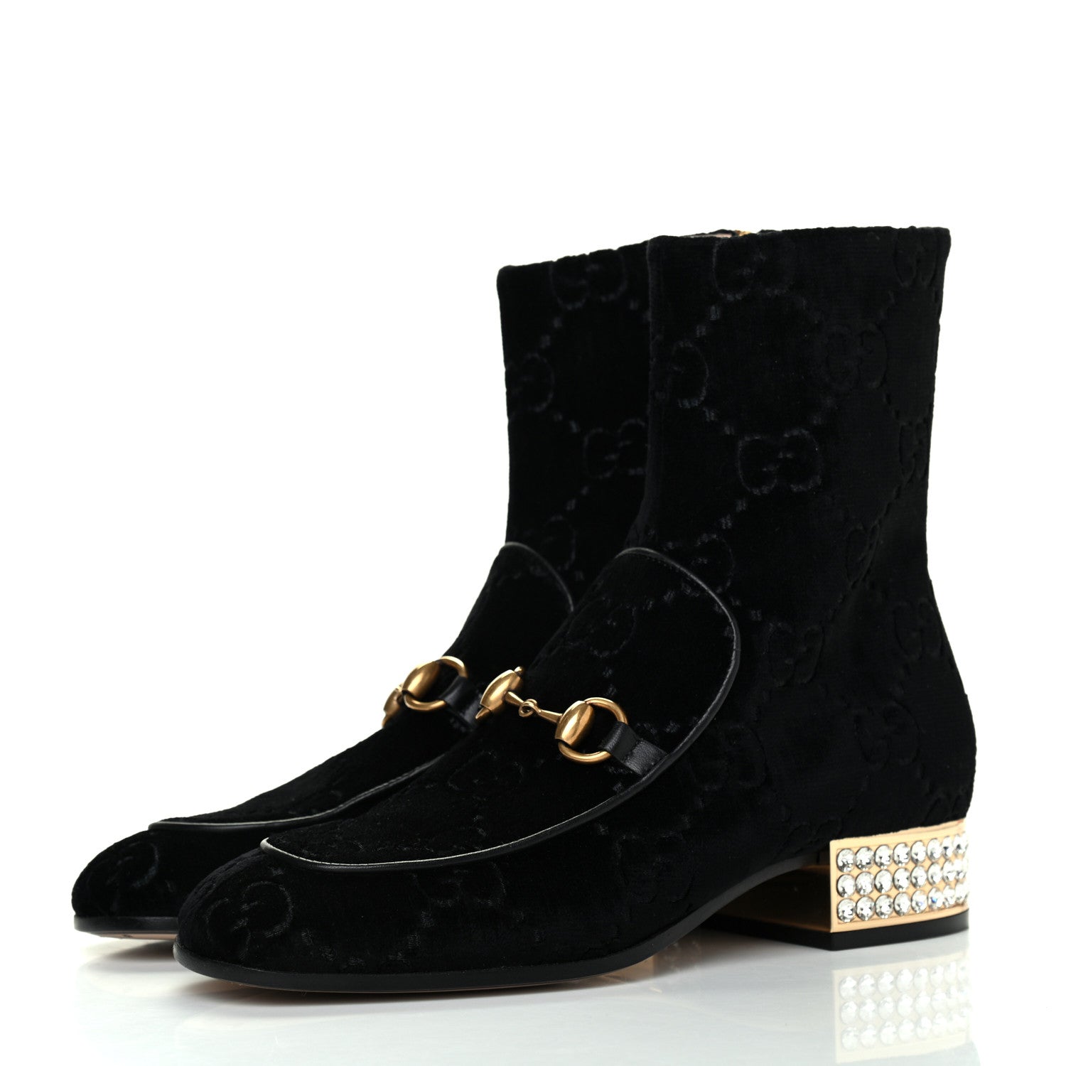Gucci Velvet GG Monogram Crystal Horsebit Ankle Boots 36 Black 3 of 12