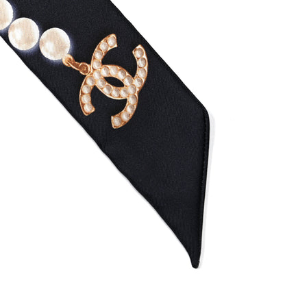 Chanel Silk Pearl CC Slim Bandeau Scarf Navy 2 of 3