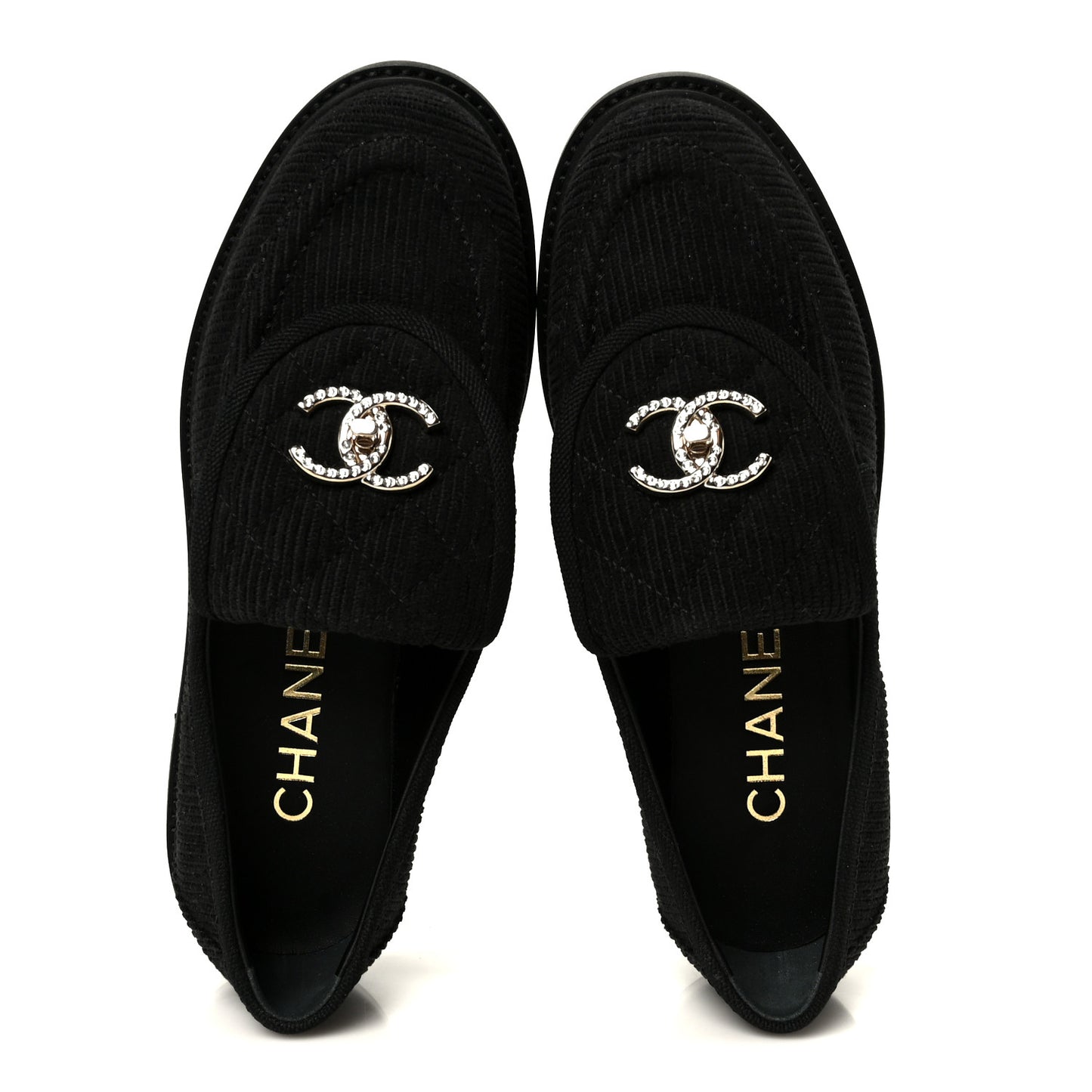 Corduroy Quilted CC Turnlock Loafers 36 Black