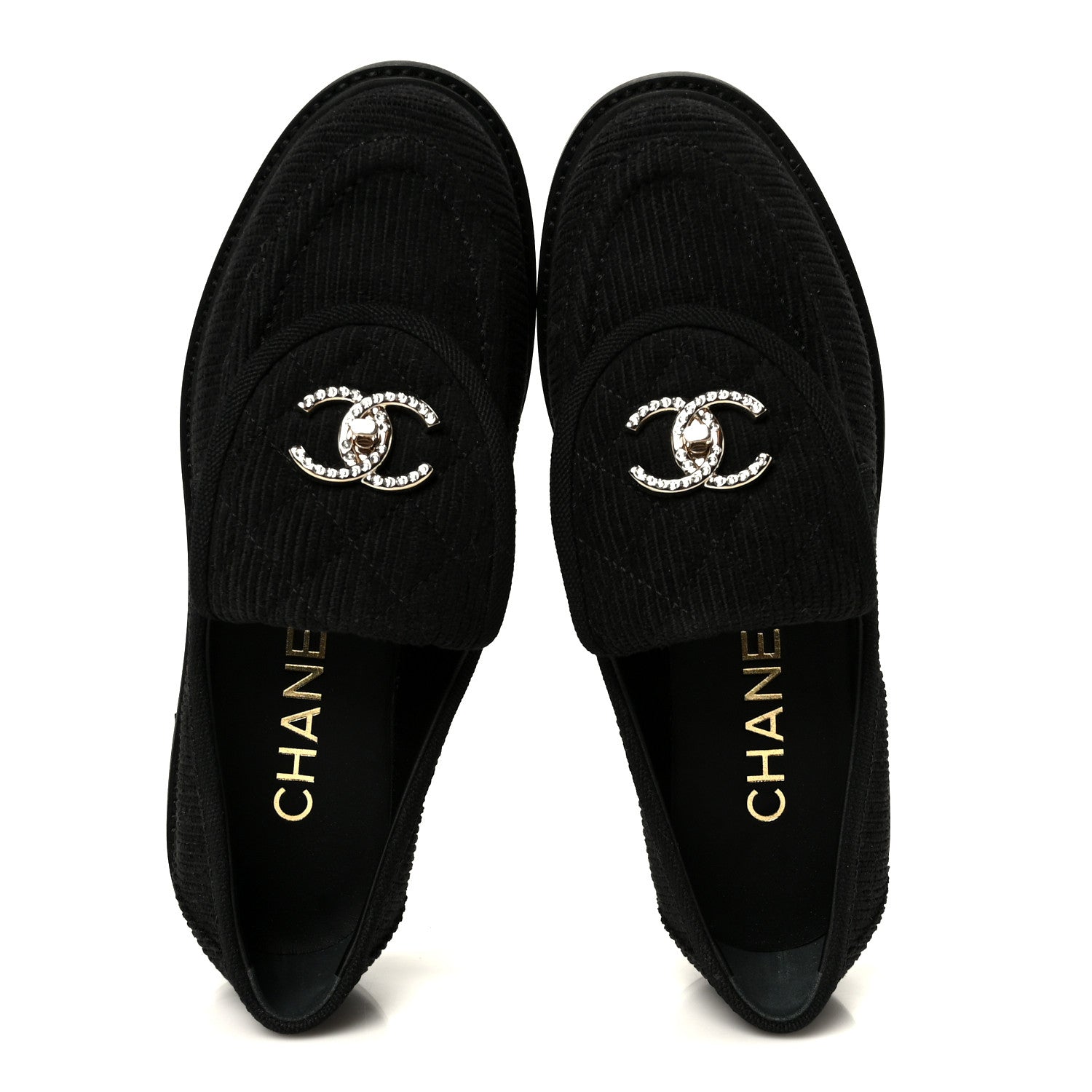 Chanel Corduroy Quilted CC Turnlock Loafers 36 Black 2 of 10