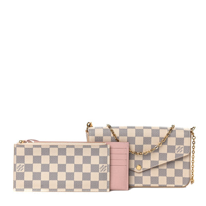 Louis Vuitton Damier Azur Pochette Felicie Chain Wallet Rose Ballerine 1 of 10