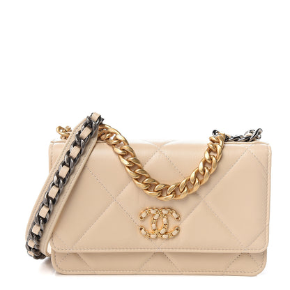 Chanel Goatskin Quilted 19 Wallet On Chain WOC Beige 1 of 11