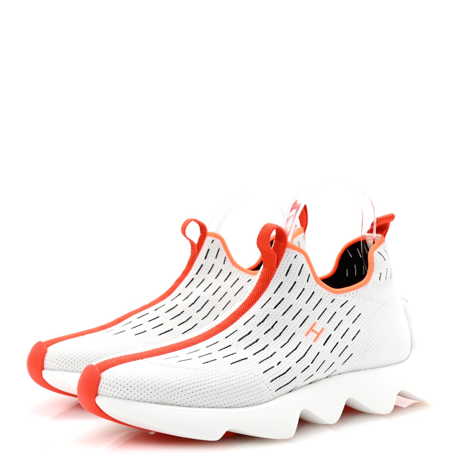 Hermes Technical Canvas Goatskin Womens Eclair Sneakers 41 White Orange 4 of 9