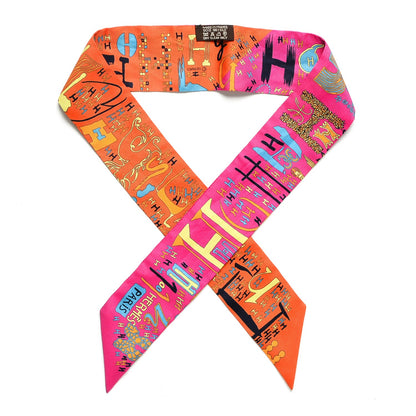 Hermes Silk 1001 H Twilly Orange Fuchsia Bleu 1 of 6