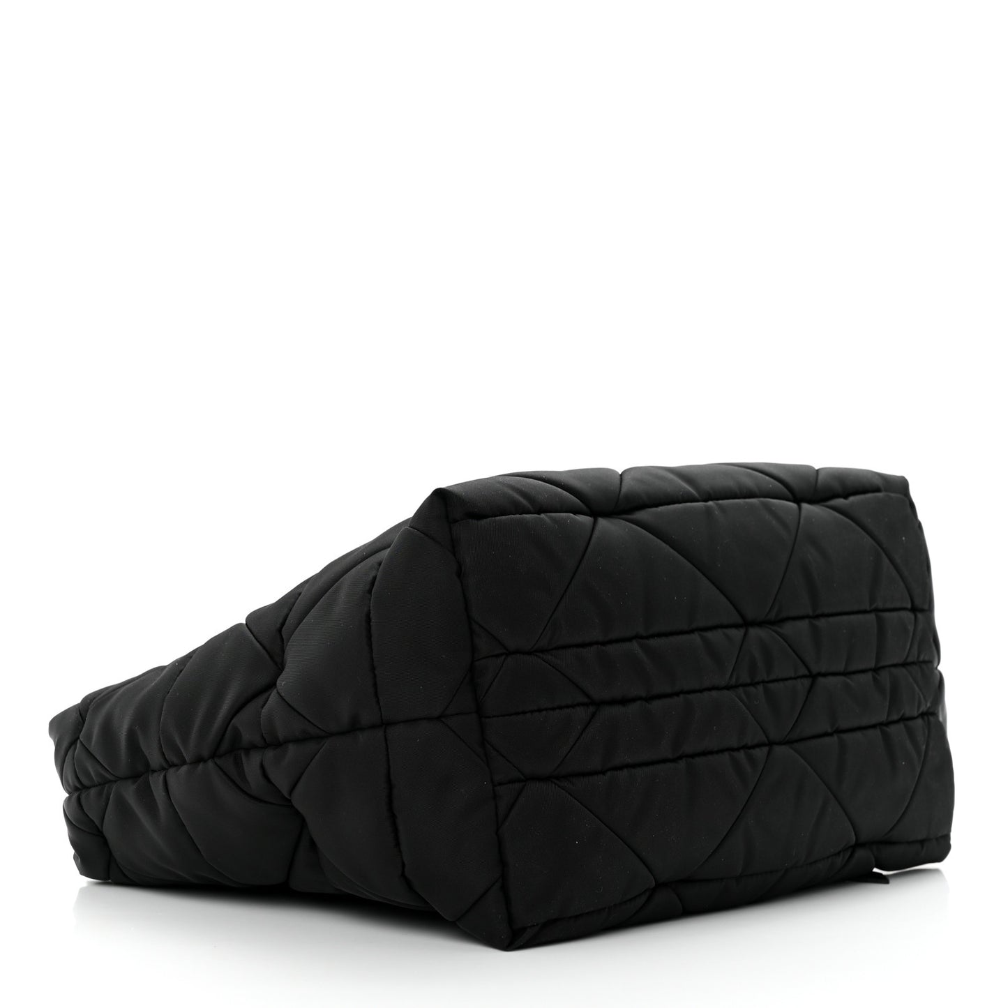 Re-Nylon Nappa Triangle Quilted Padded Small Double Handled Zip Tote Black