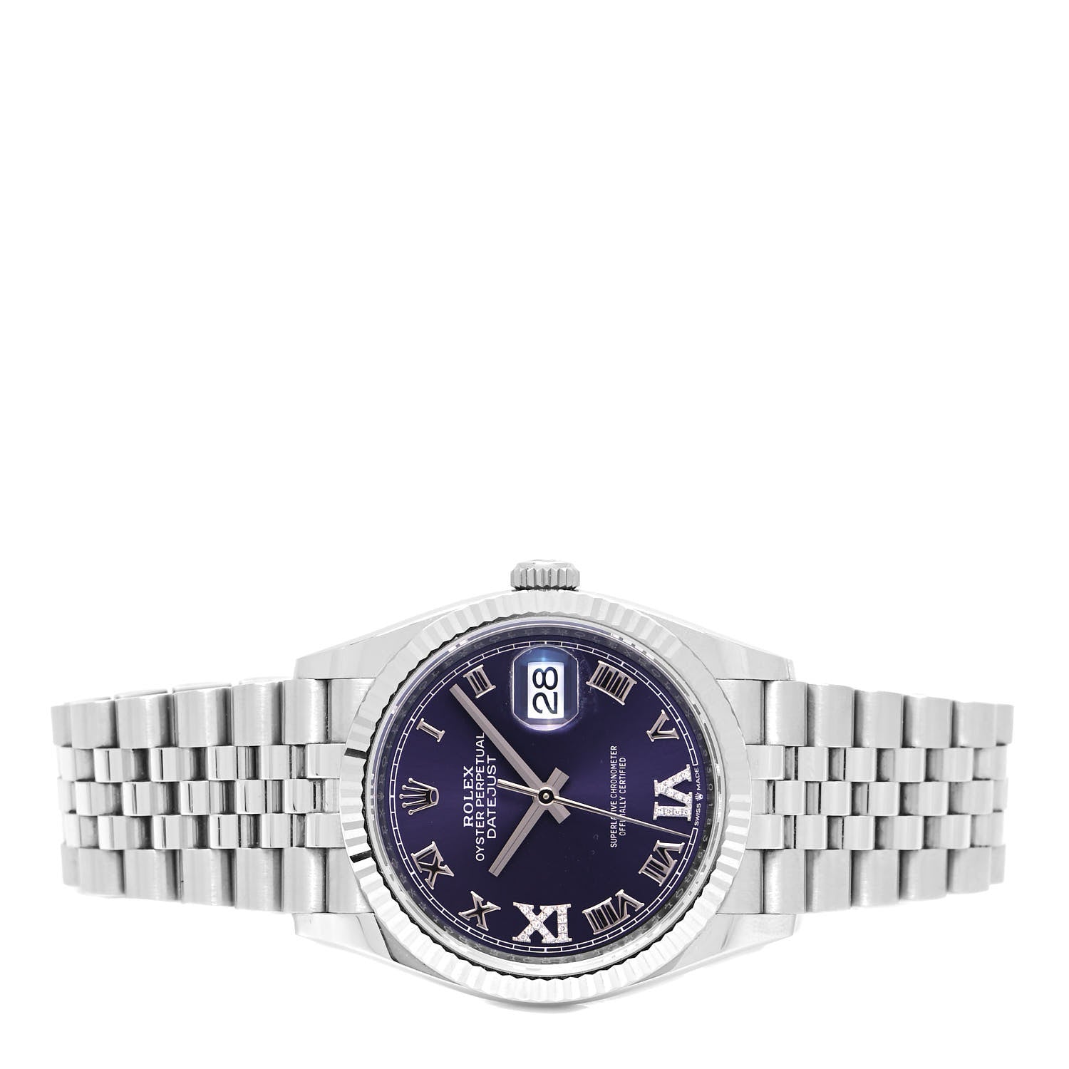 Rolex Stainless Steel 18K White Gold Diamond 36mm Oyster Perpetual Datejust Watch Aubergine Roman 126234 2 of 5