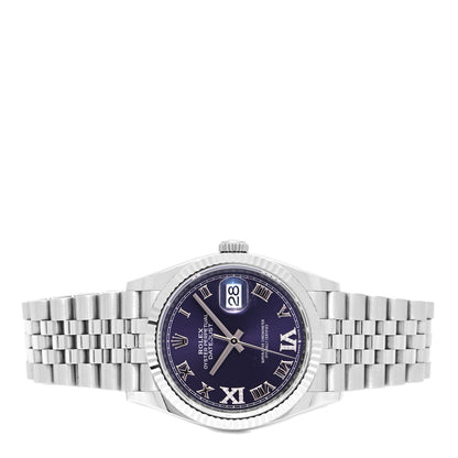Rolex Stainless Steel 18K White Gold Diamond 36mm Oyster Perpetual Datejust Watch Aubergine Roman 126234 2 of 5