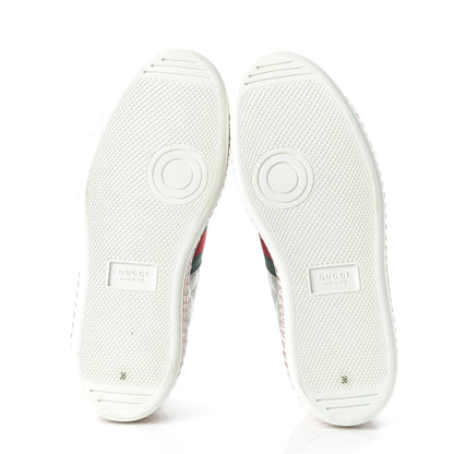 Gucci Laminated Nappa Crystal Web Bee Embroidered Trapuntata Womens Ace Platform Sneakers 36 Argento 6 of 9
