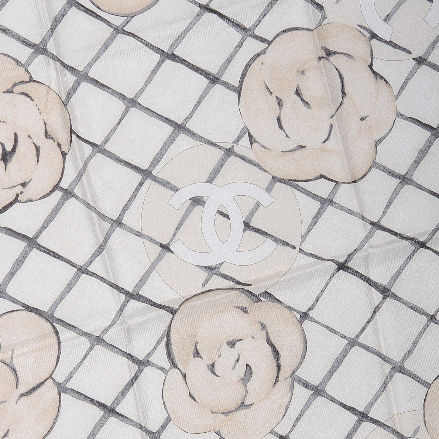 Silk CC Logo Camellia Scarf White