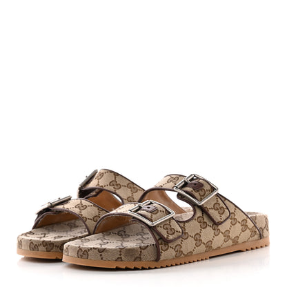 Gucci GG Monogram Lavaredo Eco Fabric Mens Slide Sandals With Straps 8 Beige Ebony Light Brown 3 of 20