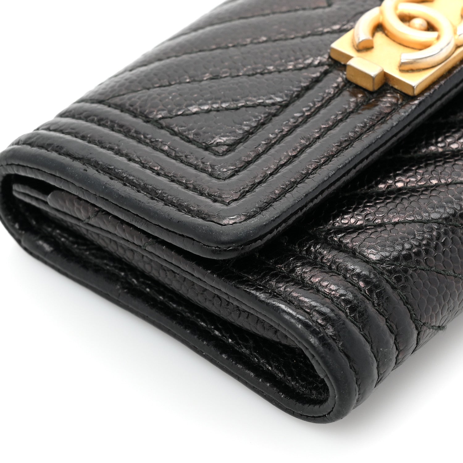 Chanel Caviar Chevron Quilted Boy Flap Card Holder Black 11 of 15