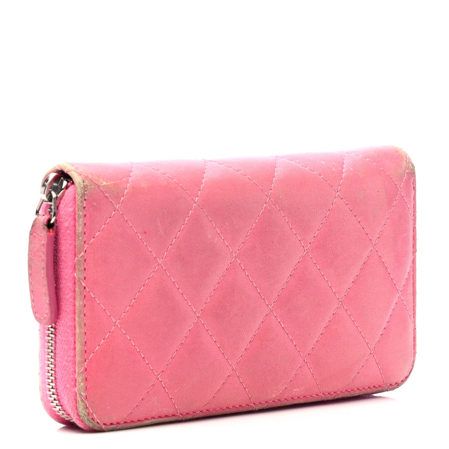 Chanel Faded Lambskin Quilted Small Zephyr Zip Around Wallet Dark Pink 2 of 4