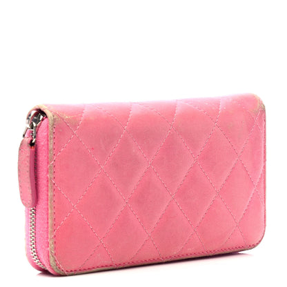 Chanel Faded Lambskin Quilted Small Zephyr Zip Around Wallet Dark Pink 2 of 4