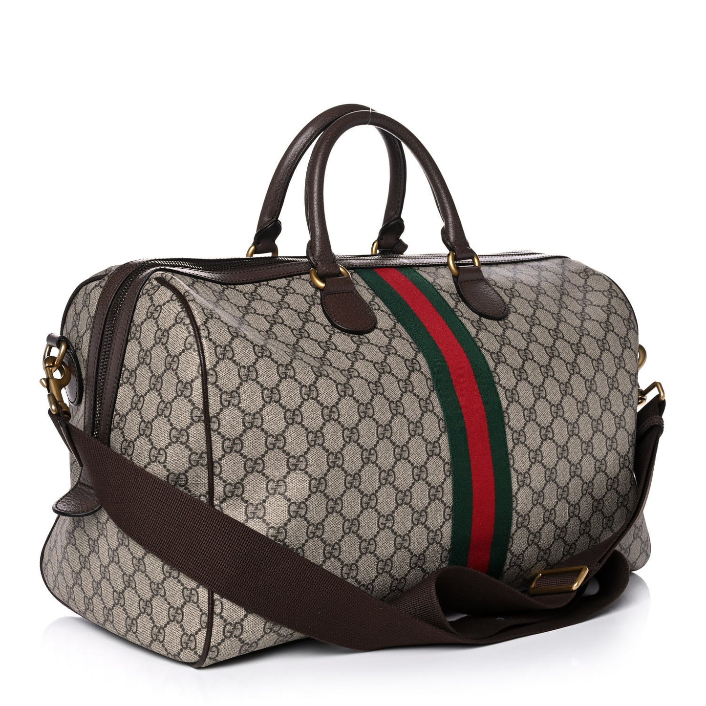 GG Supreme Monogram Textured Dollar Calfskin Web Medium Ophidia Carry-On Duffle Bag Beige Ebony New Acero