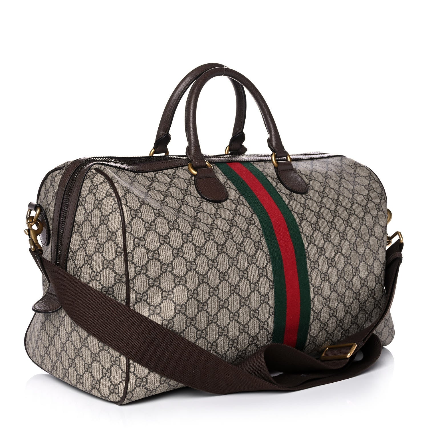Gucci GG Supreme Monogram Textured Dollar Calfskin Web Medium Ophidia Carry-On Duffle Bag Beige Ebony New Acero 3 of 14