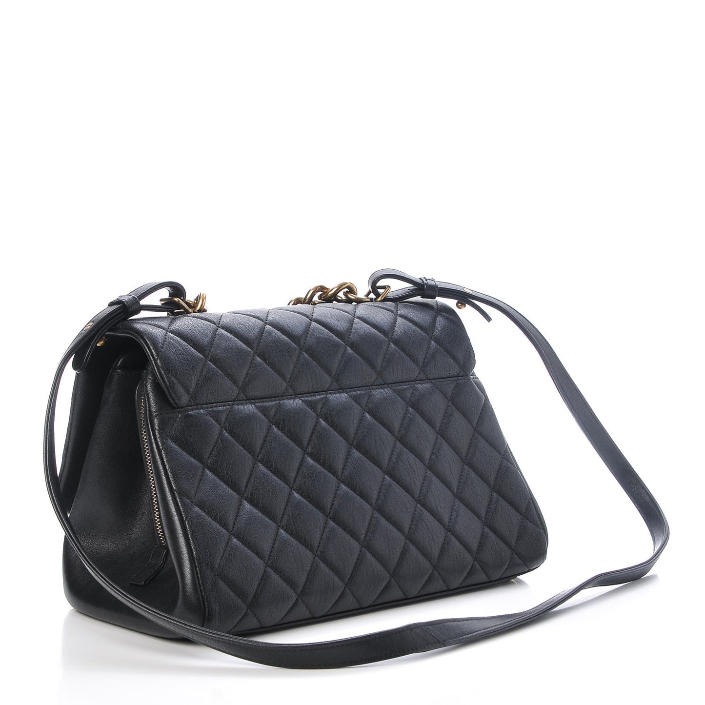 Shiny Sheepskin Quilted Large Trapezio Flap Black