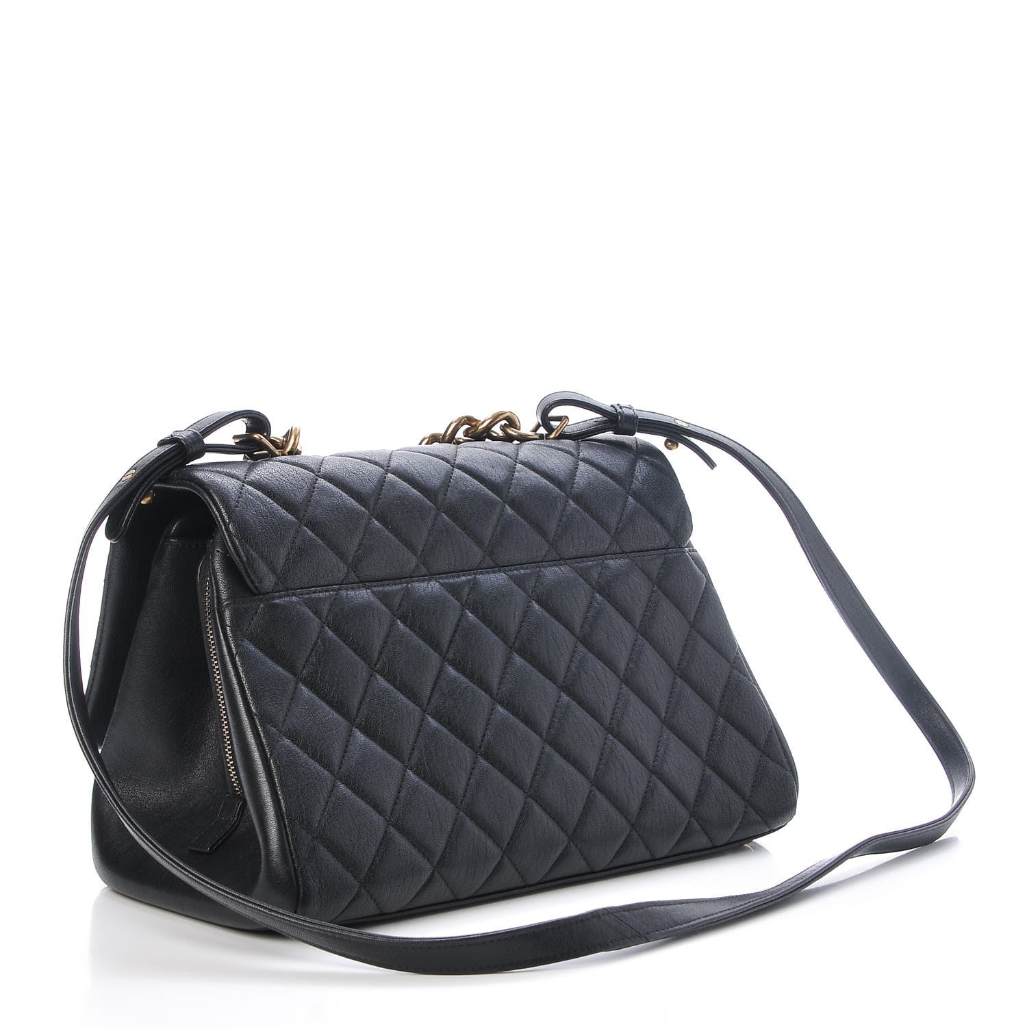 Chanel Shiny Sheepskin Quilted Large Trapezio Flap Black 4 of 10