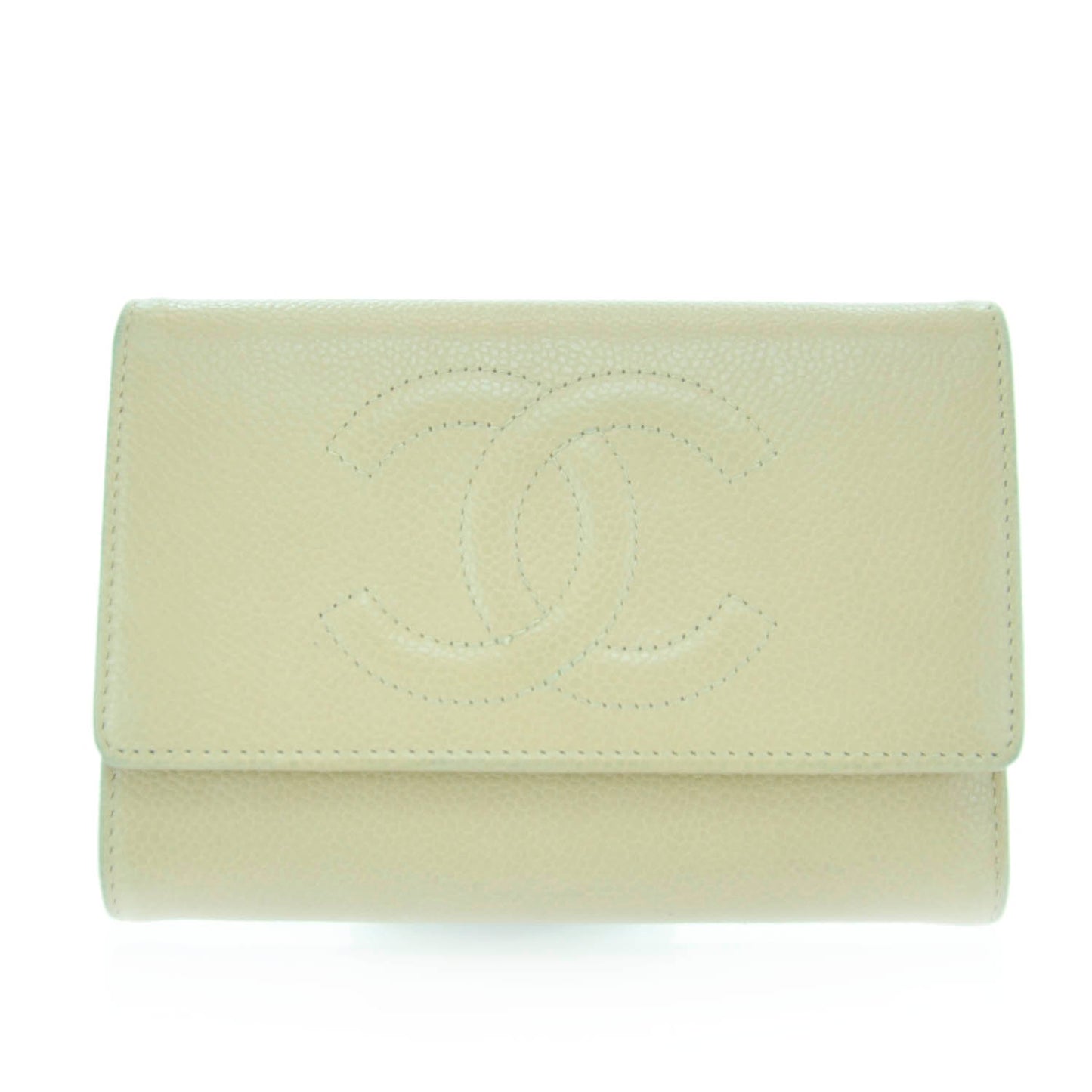 Caviar CC Flap Wallet Beige