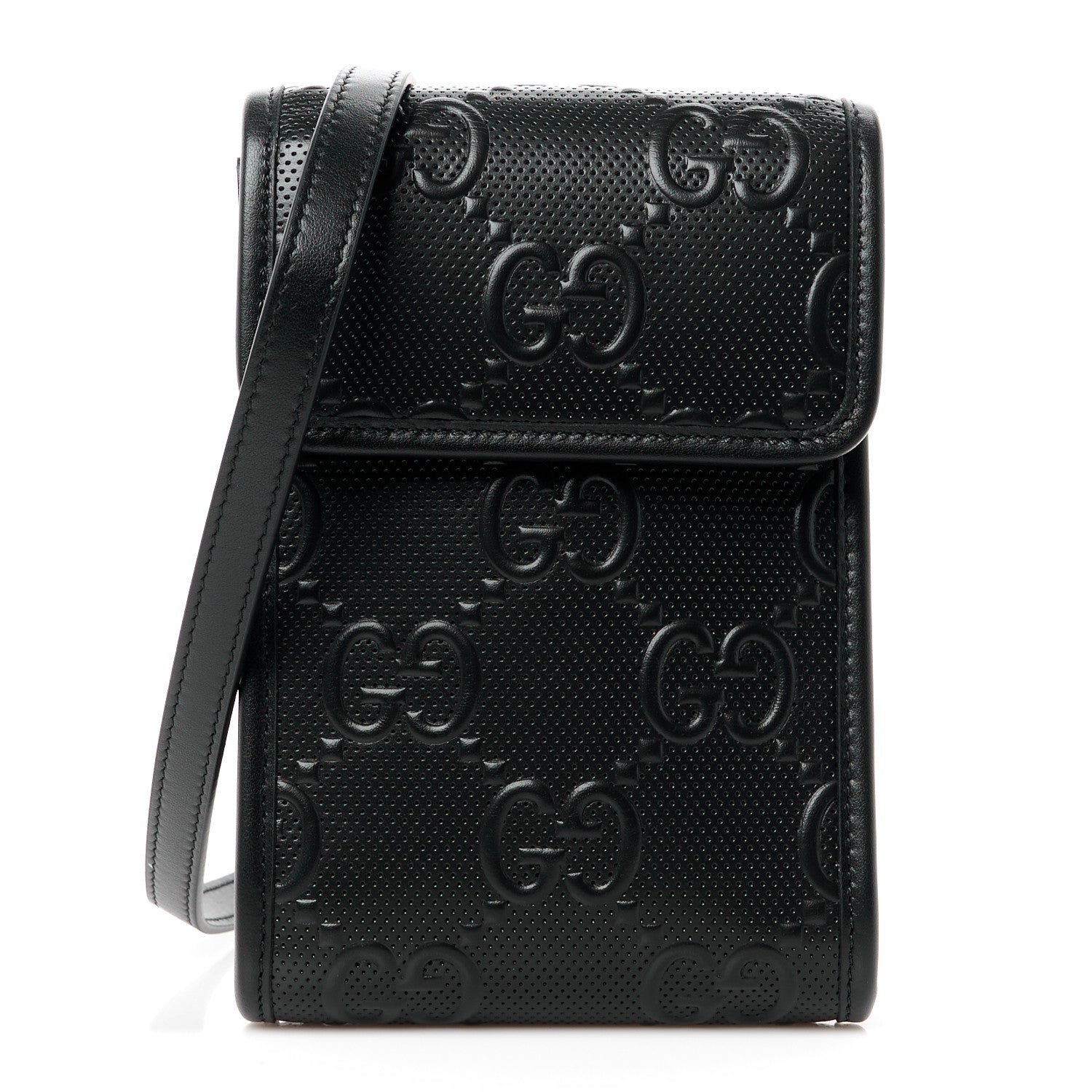 Gucci Calfskin GG Tennis Embossed Messenger Bag Black 1 of 11