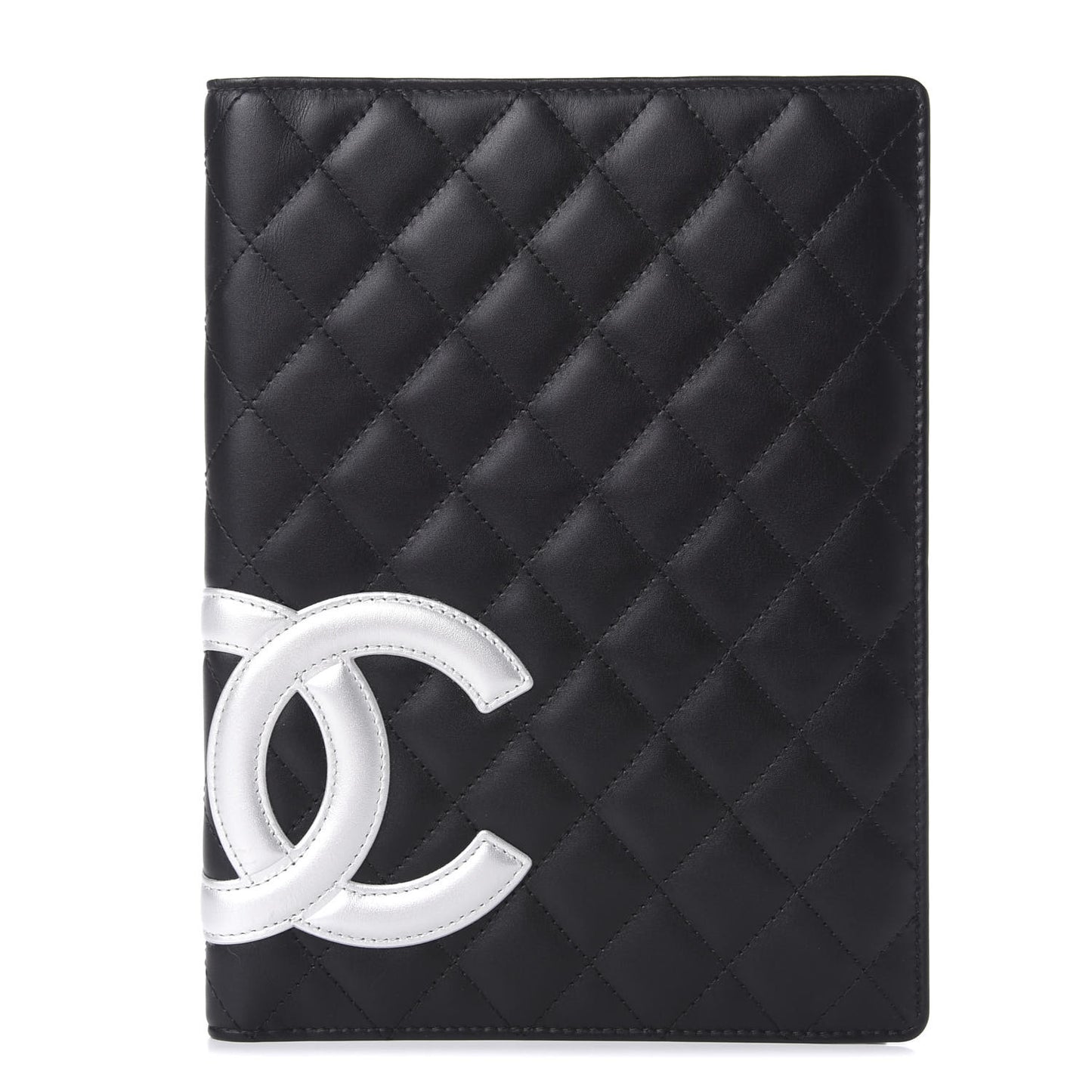 Calfskin Quilted Large Cambon Agenda Planner Black Silver