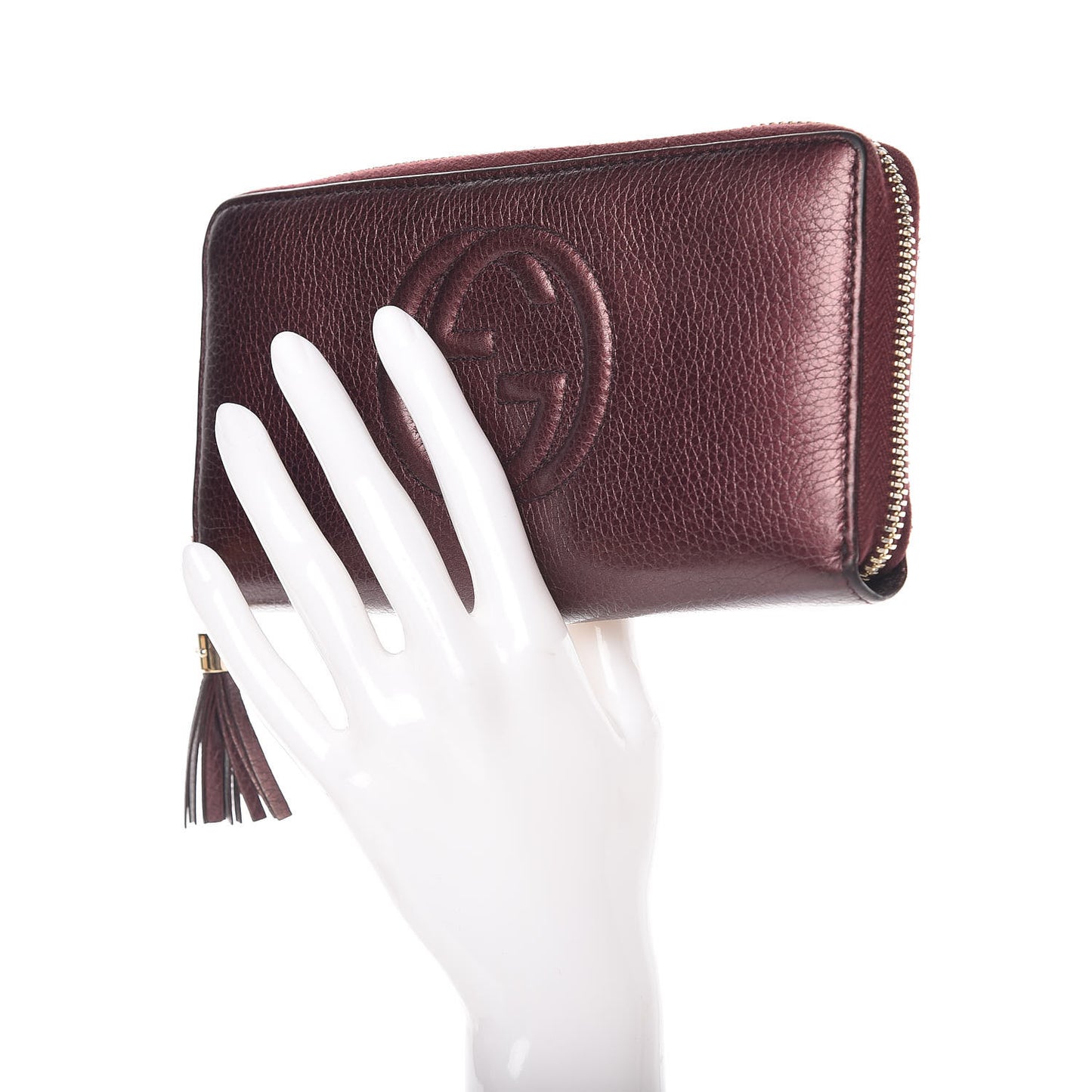 Metallic Cellarius Calfskin Soho Zip Around Wallet Classic Burgundy
