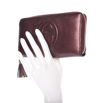 Gucci Metallic Cellarius Calfskin Soho Zip Around Wallet Classic Burgundy 2 of 13
