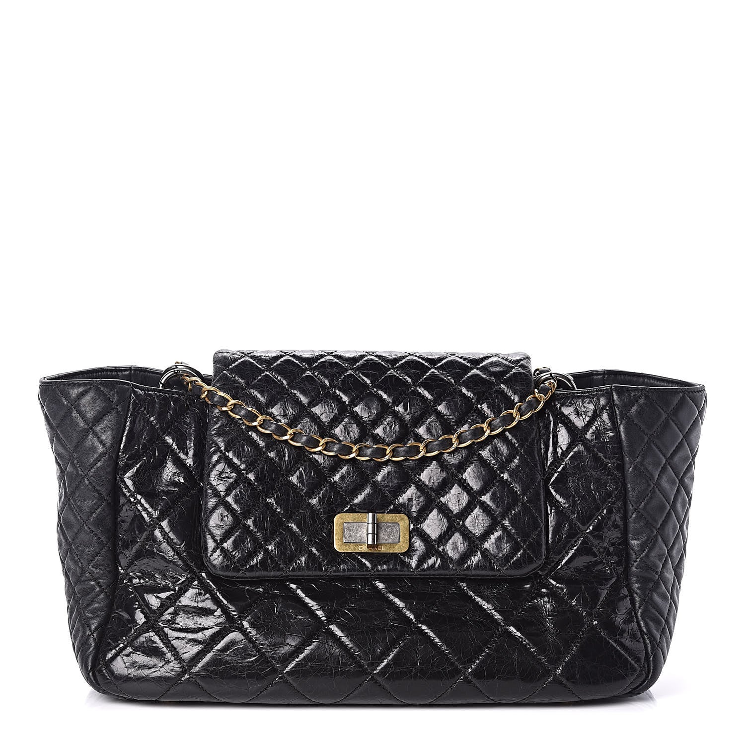 Chanel Glazed Crinkled Lambskin Large East West Flap Black 1 of 11