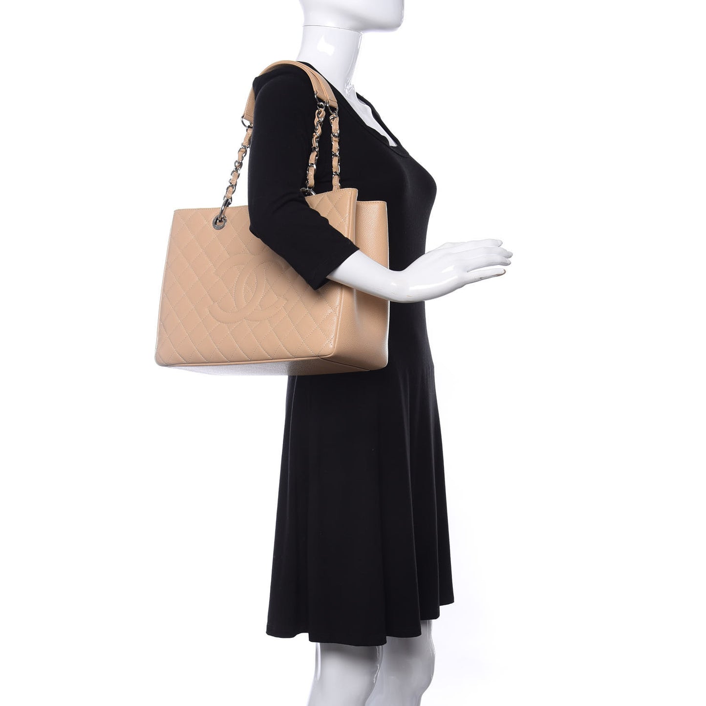 Caviar Quilted Grand Shopping Tote GST Beige