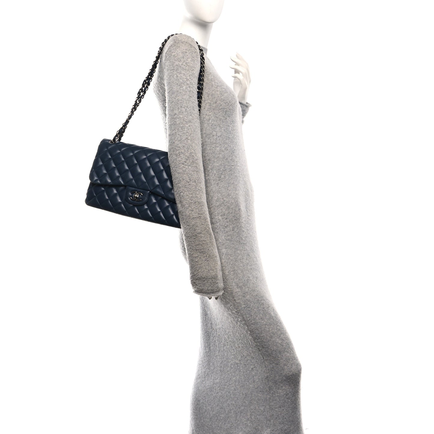 Lambskin Quilted Jumbo Double Flap Navy