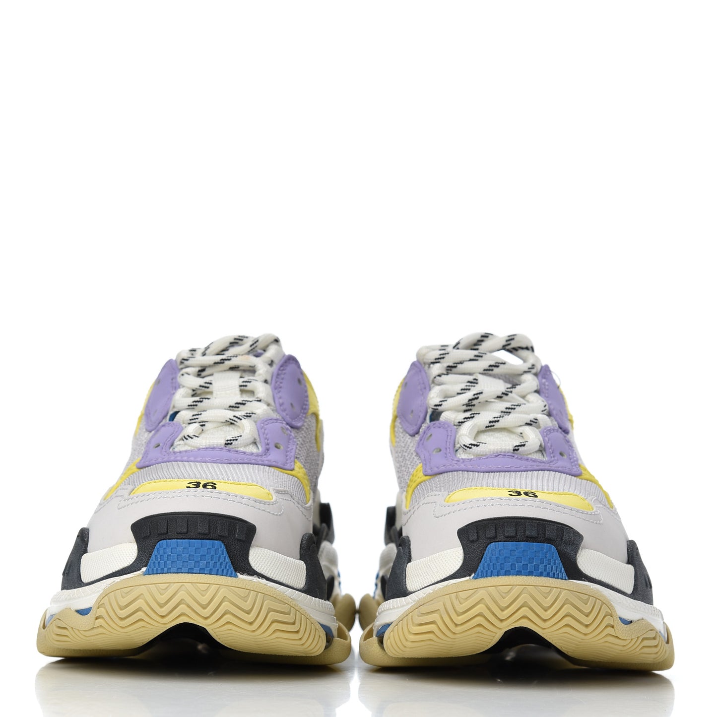 Fabric Mesh Womens Triple S Sneakers 36 White Purple Yellow