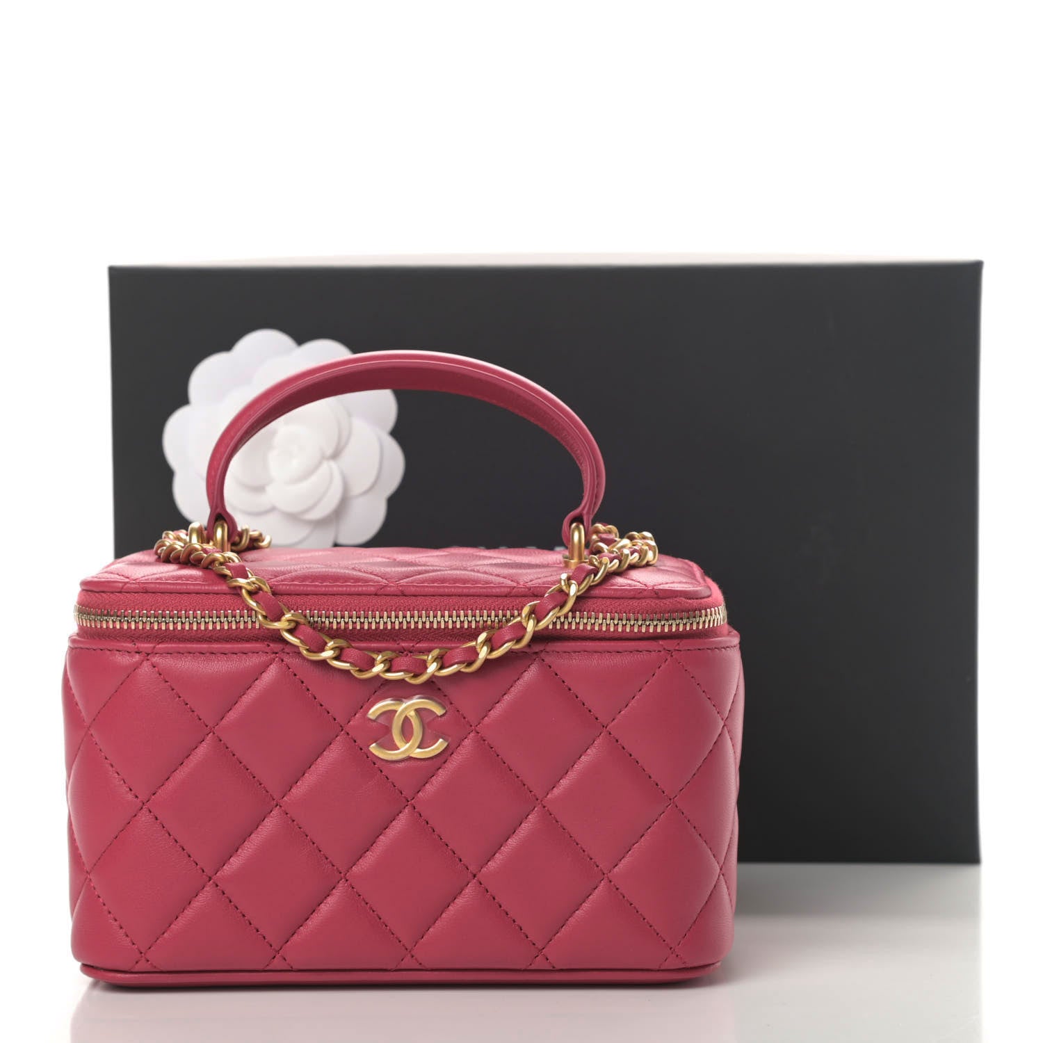 Chanel Lambskin Quilted Small Top Handle Vanity Case With Chain Dark Pink 11 of 11