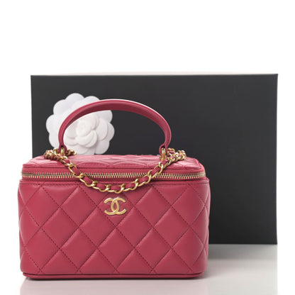 Chanel Lambskin Quilted Small Top Handle Vanity Case With Chain Dark Pink 11 of 11
