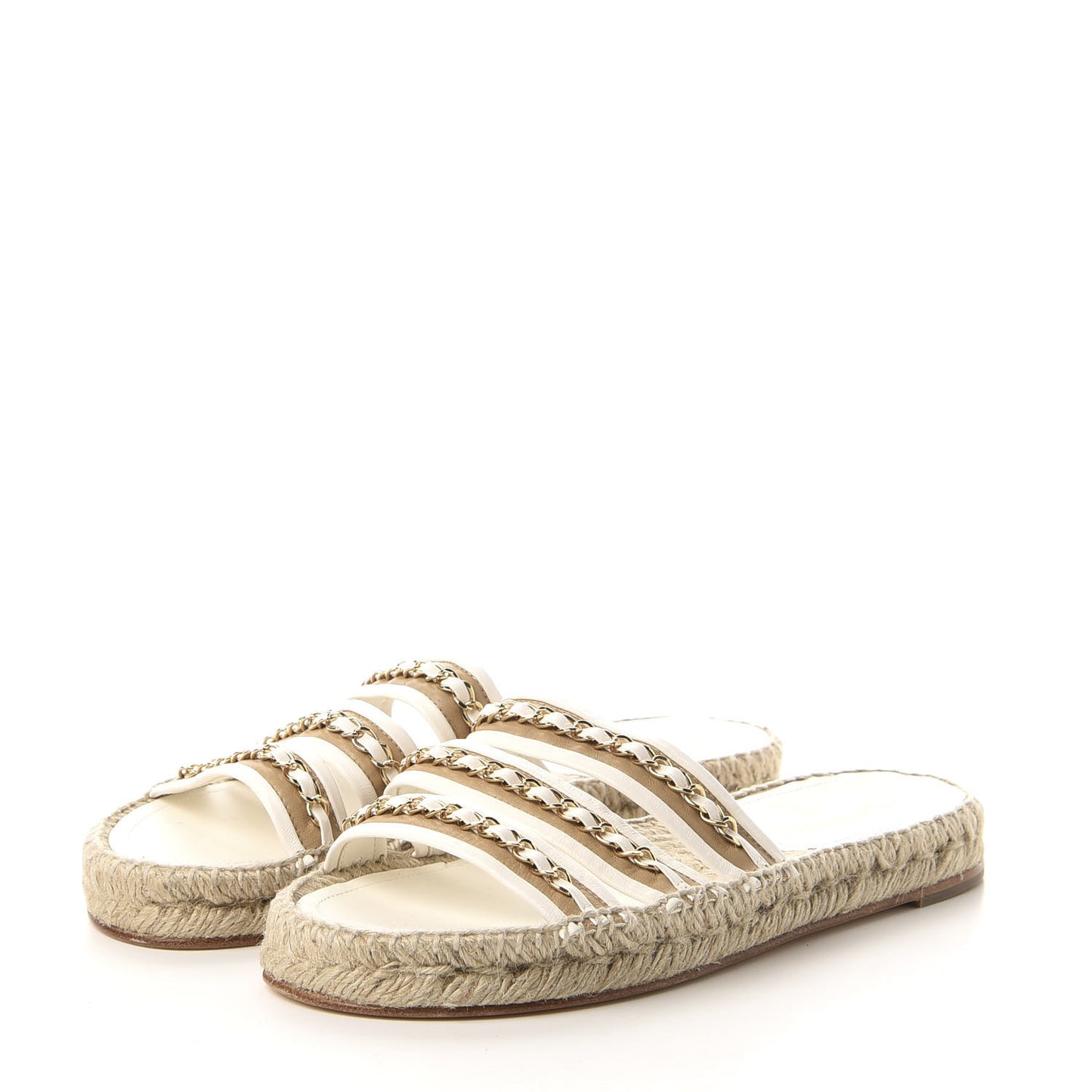 Lambskin Chain Espadrille Slip On Sandals 41 White