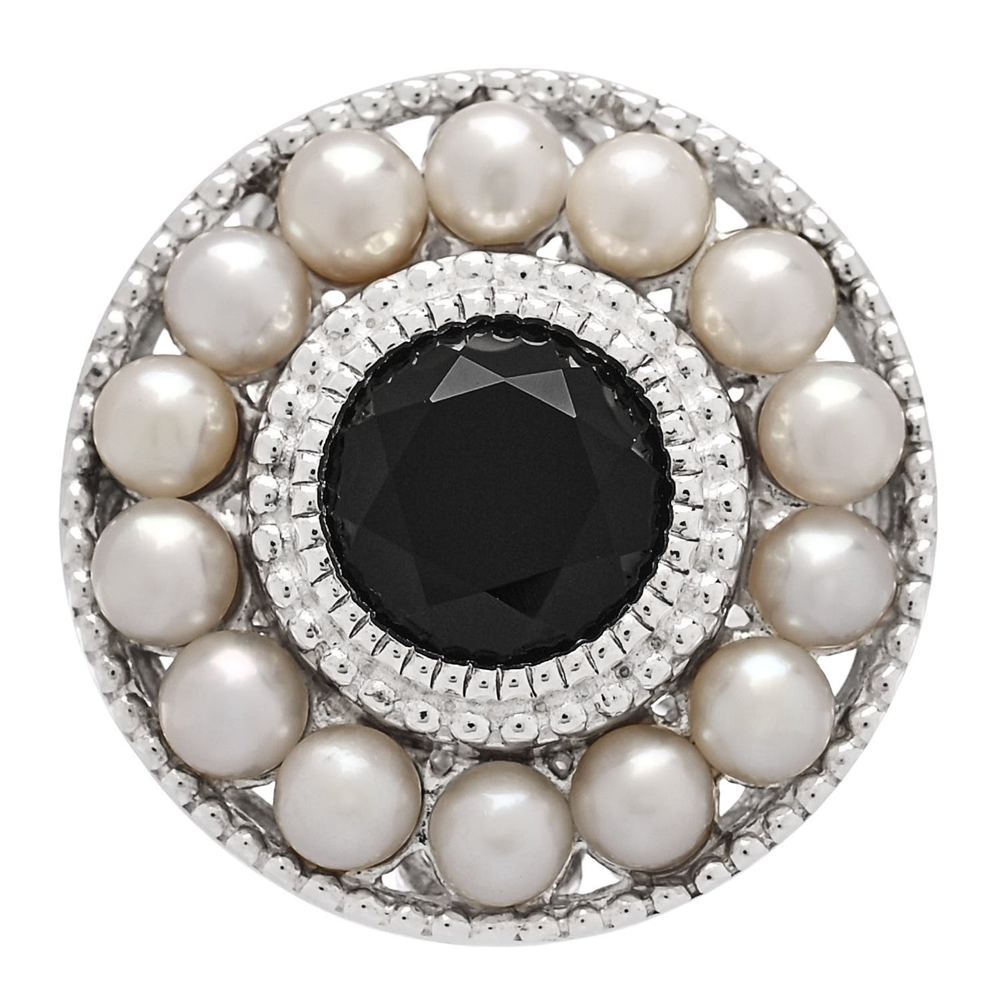 Sterling Silver Black Onyx Freshwater Pearl Ziegfeld Ring 52 6