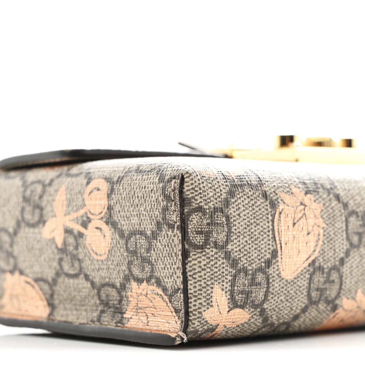 Gucci GG Supreme Monogram Berry Textured Dollar Calfskin Mini Padlock Top Handle Shoulder Bag Beige Ebony Light Copper Mystic White 9 of 12