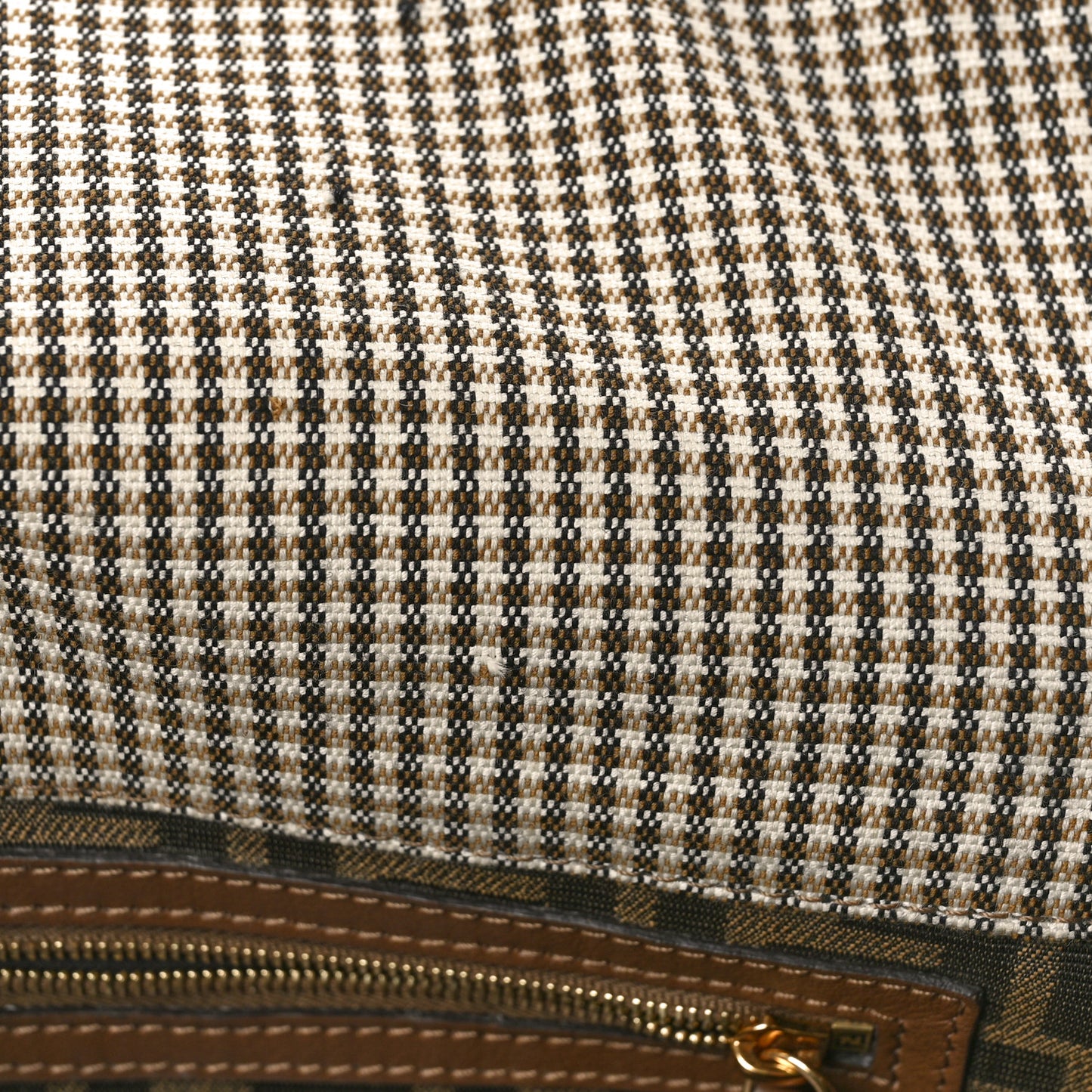 Wool Vitello King Houndstooth FF Embroidered Baguette Beige Moro