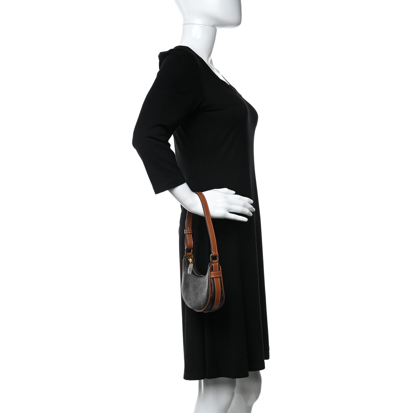 Canvas Calfskin Mini Ava Triomphe Shoulder Bag Tan