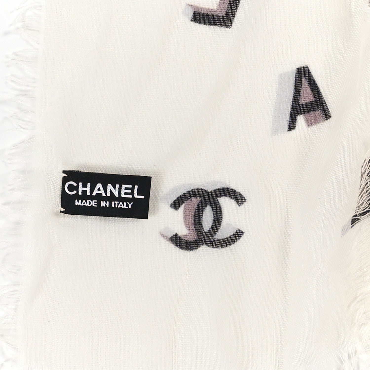Chanel Cashmere Silk Scarf Shawl White Multicolor 3 of 3