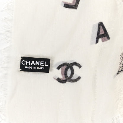Chanel Cashmere Silk Scarf Shawl White Multicolor 3 of 3