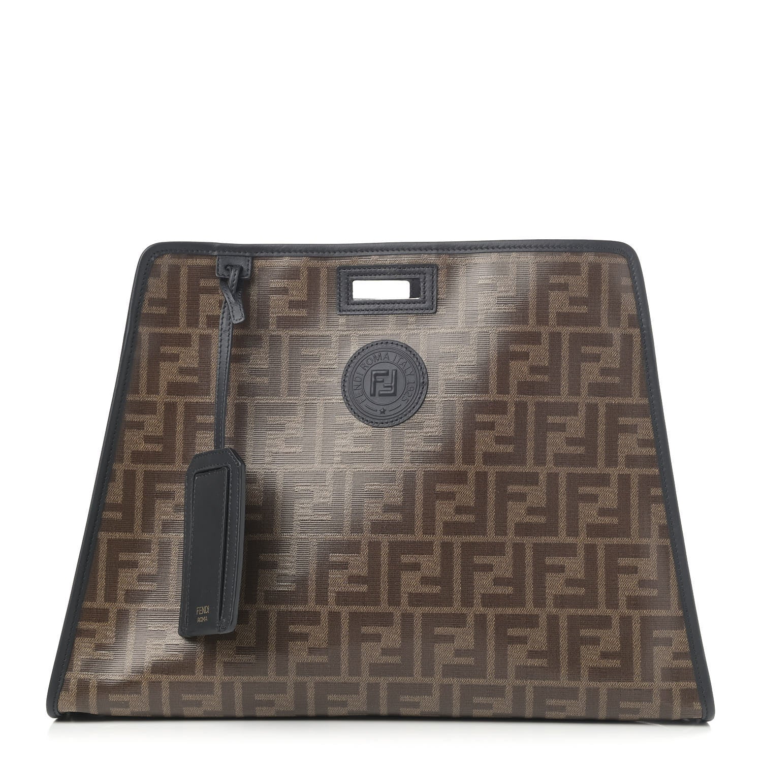 Fendi Glazed Fabric Vitello Century FF 1974 Stamp Patch Medium Peekaboo Defender Cover Mogano Panna Black 1 of 13