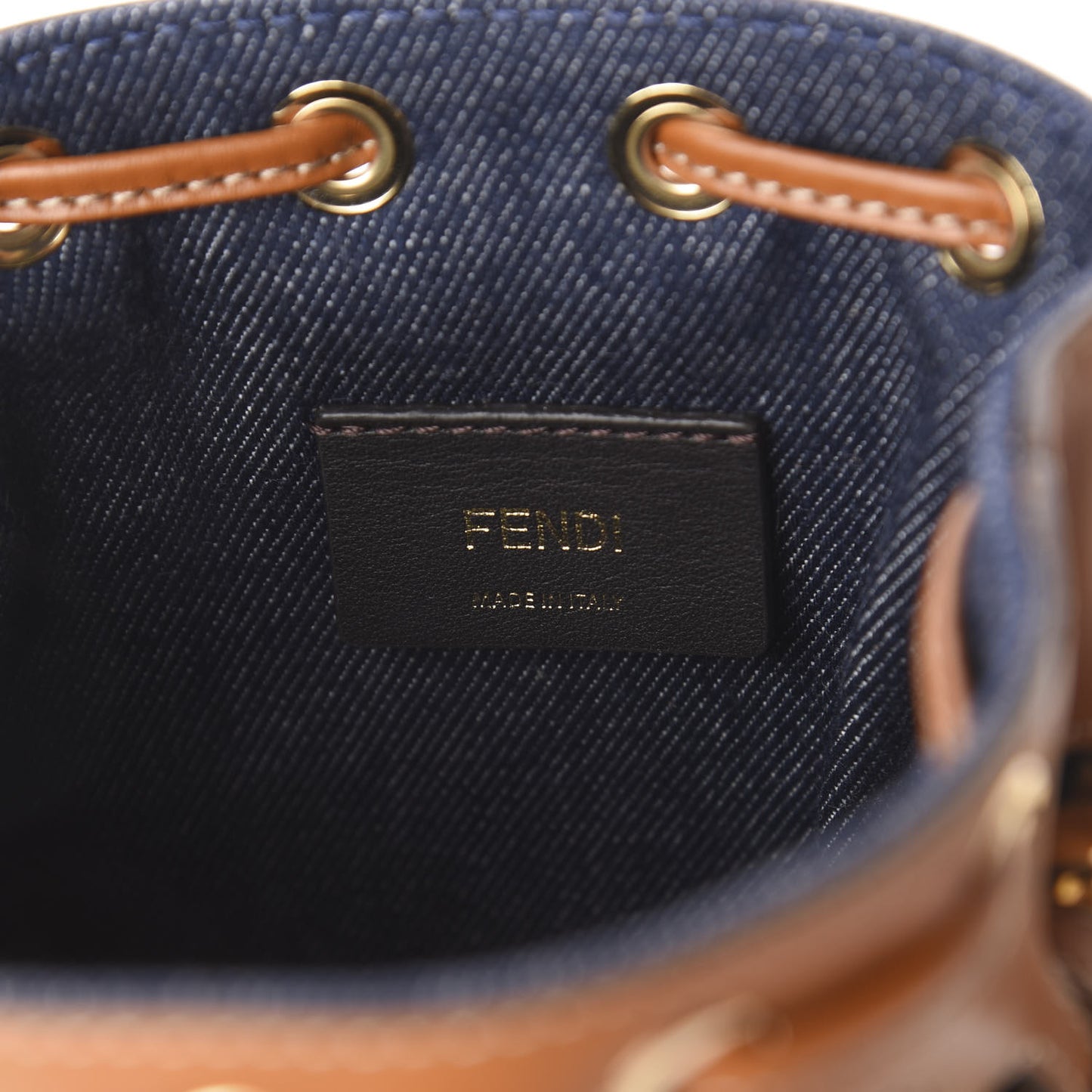 Denim Vitello King F is Fendi FF Embroidered Mini Mon Tresor Bucket Bag Blue Cuoio