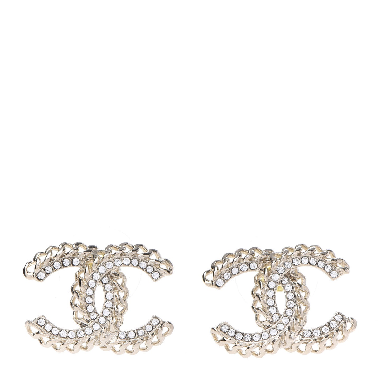 Crystal Chain CC Earrings Gold