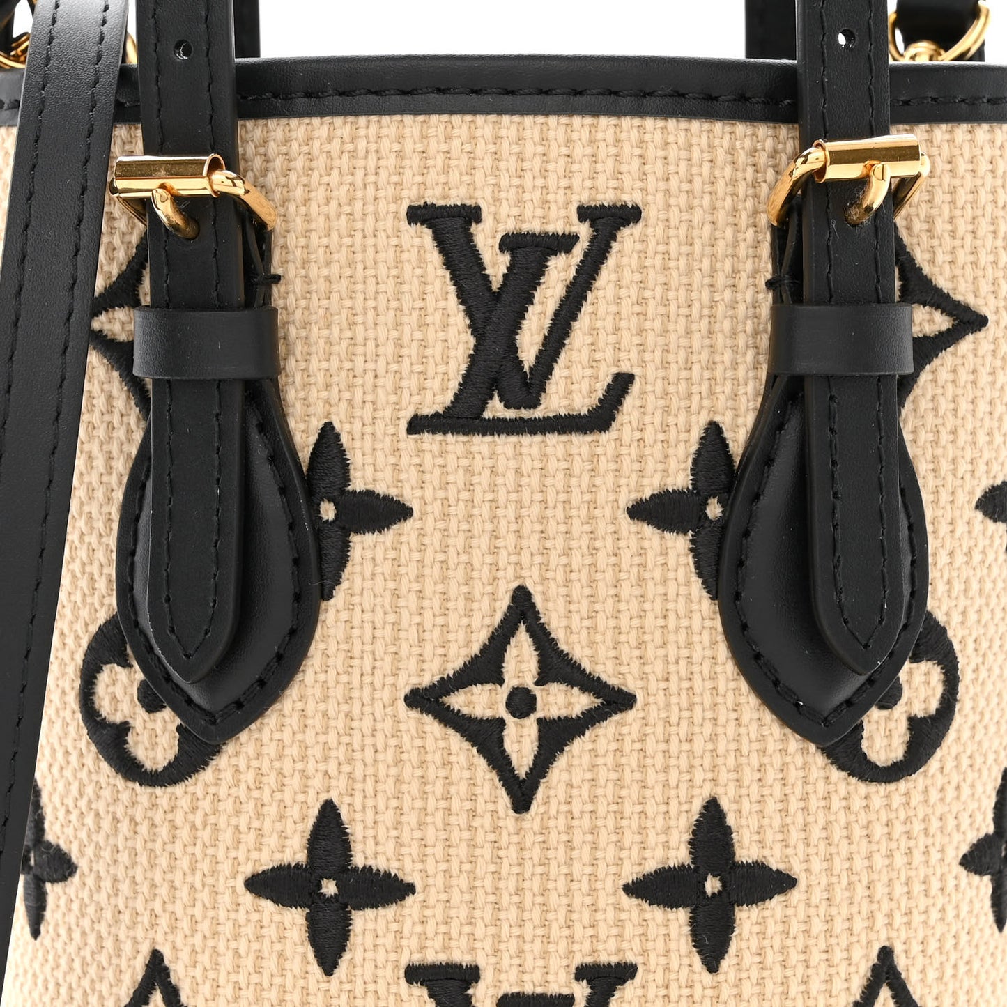 Cotton Calfskin Monogram Nano Bucket Bag Black