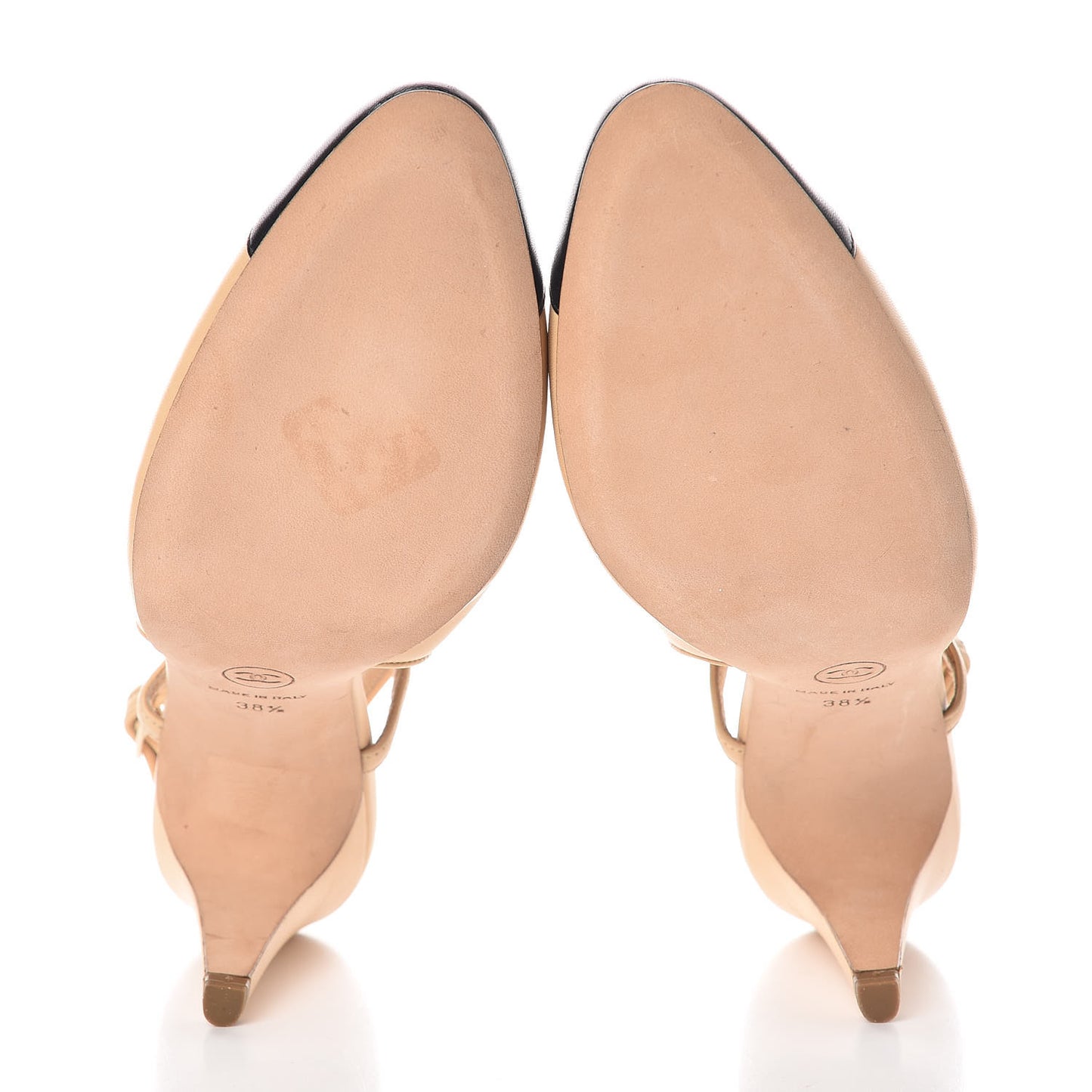 Lambskin Cap Toe CC Slingback Pumps 38.5 Beige Black