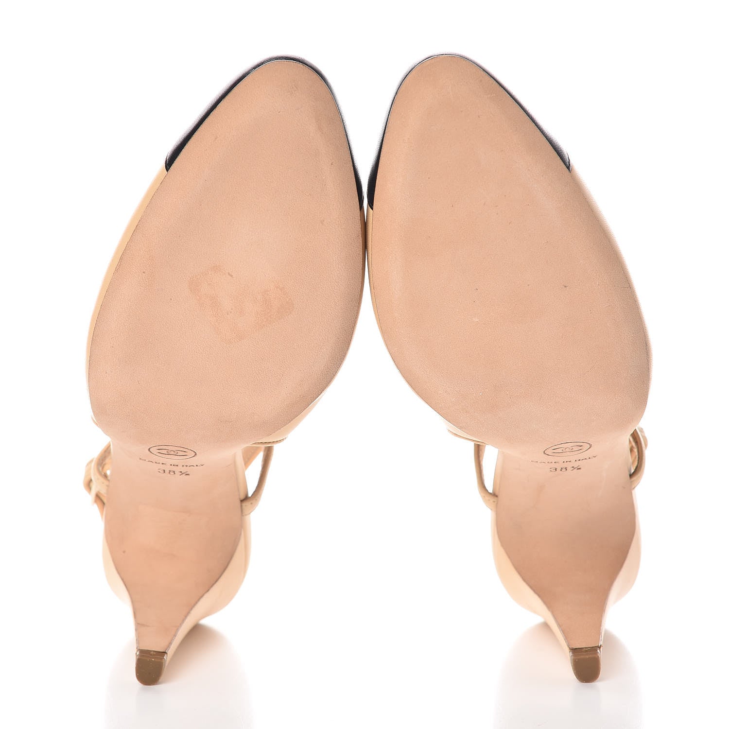 Chanel Lambskin Cap Toe CC Slingback Pumps 38.5 Beige Black 5 of 7
