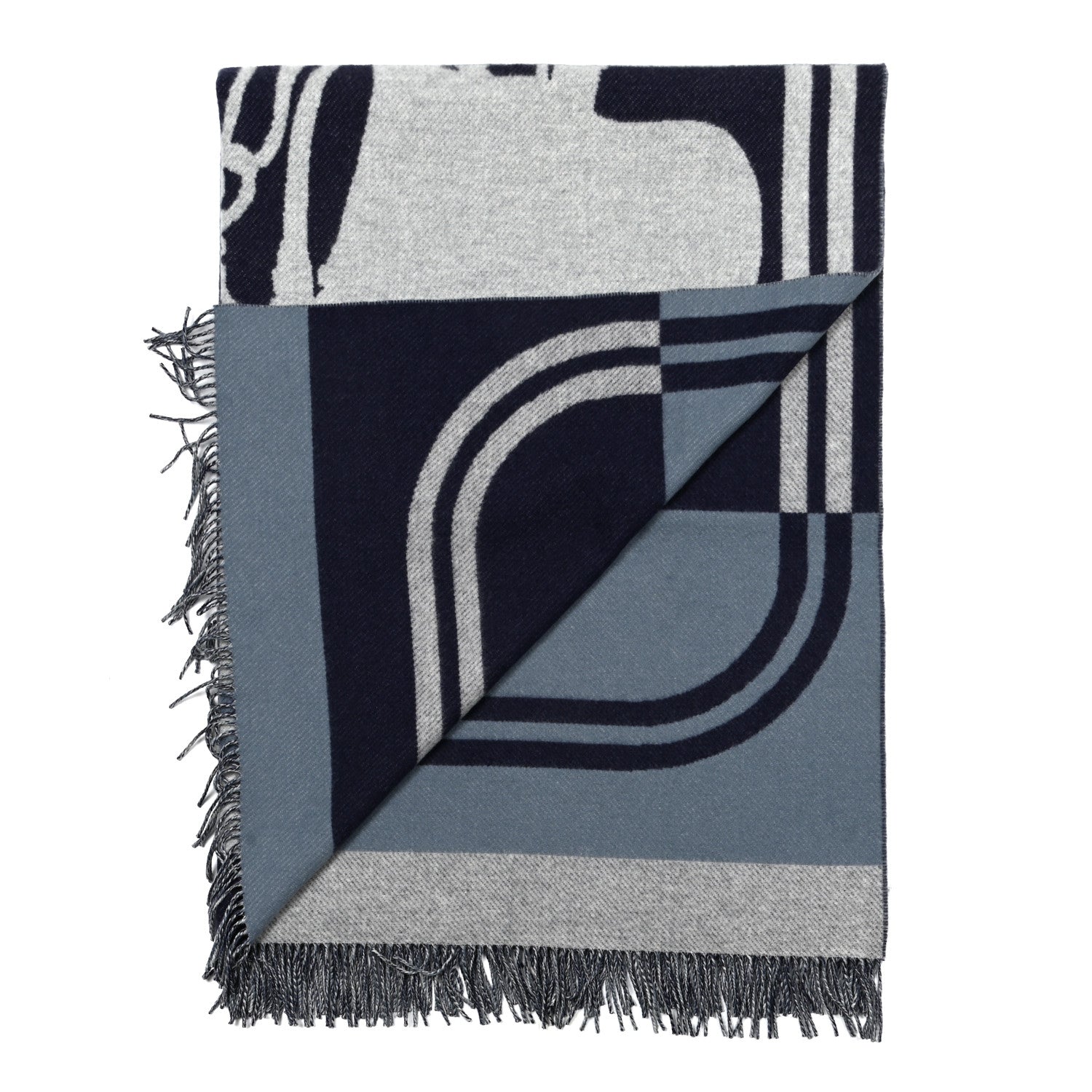 Hermes Cashmere Wool Brides De Gala Plaid Blanket Glacier 2 of 3
