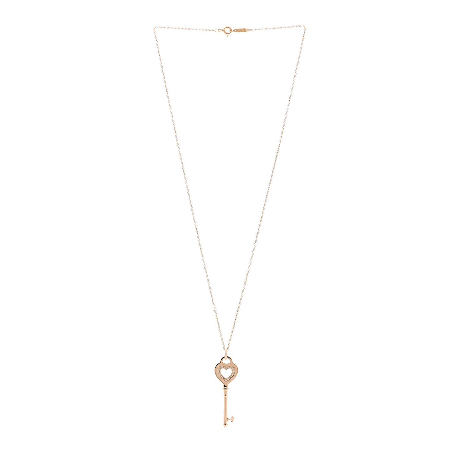 18K Rose Gold Diamond Heart Key Pendant Necklace