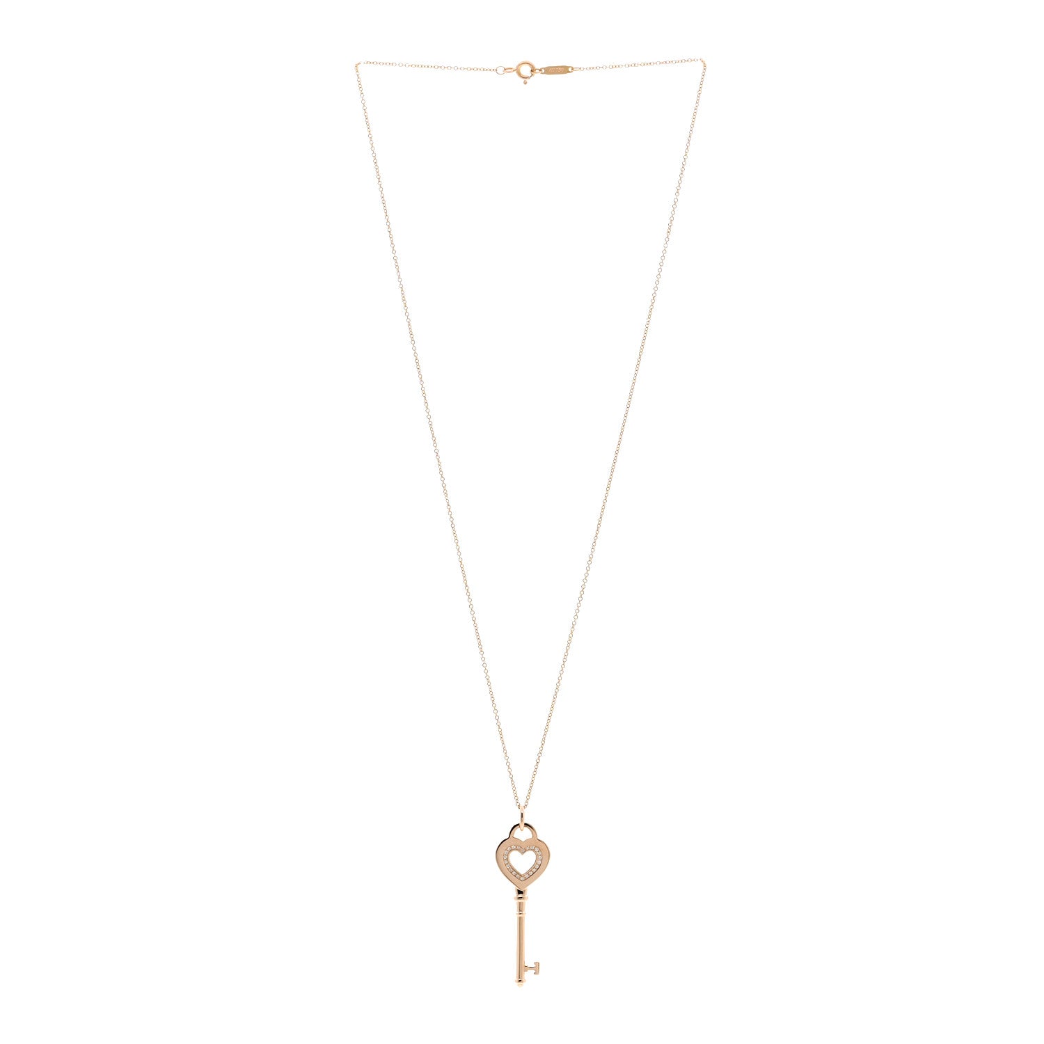 Tiffany 18K Rose Gold Diamond Heart Key Pendant Necklace 3 of 6
