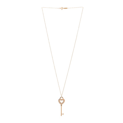 Tiffany 18K Rose Gold Diamond Heart Key Pendant Necklace 3 of 6