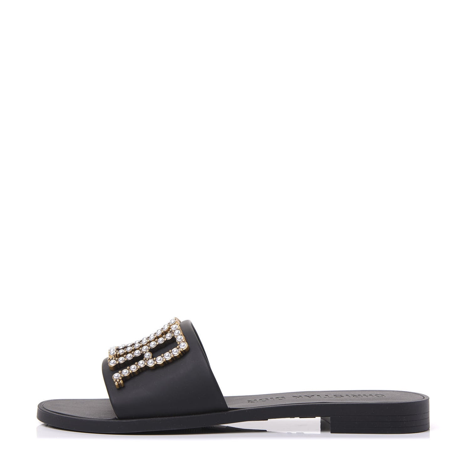 Matte Calfskin Pearl Dio(r)evolution Slide Sandals 36 Black